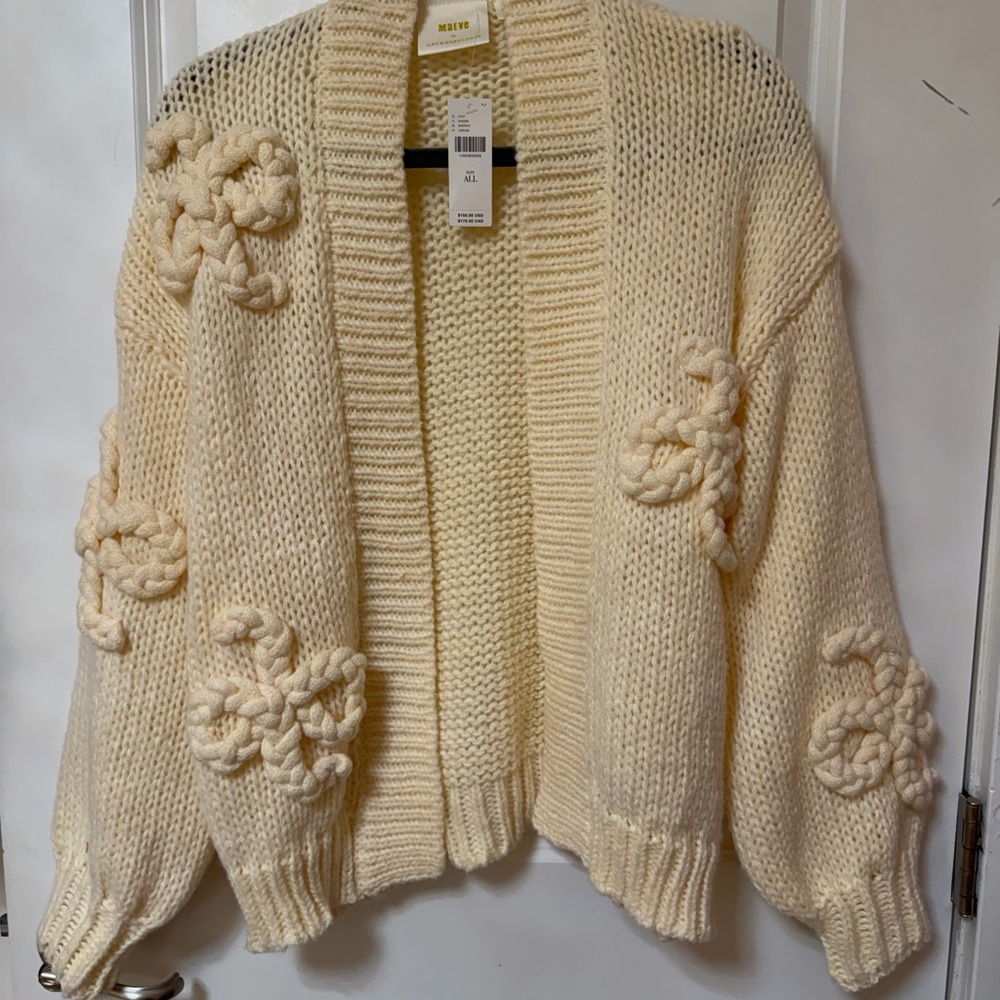 Anthropologie Maeve 3D Embroidered Cardigan Sweater Bow Braided